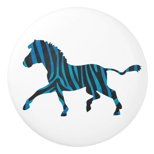 Schwarz-Blau-Silhouette Zebra Keramikknauf (Vorderseite)