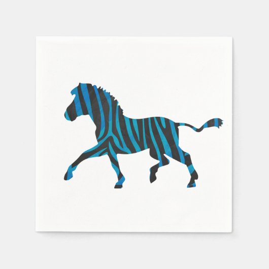 Schwarz-Blau-Silhouette Zebra Serviette (Vorderseite)