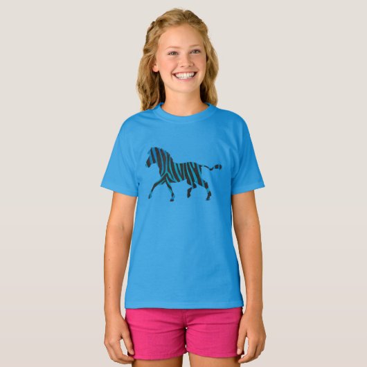 Schwarz-Blau-Silhouette Zebra T-Shirt (Vorne ganz)