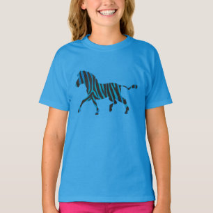 Schwarz-Blau-Silhouette Zebra T-Shirt