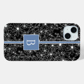 Schwarz-Blau-Sketch-Monogramm Case-Mate iPhone Hülle (Rückseite (Horizontal))