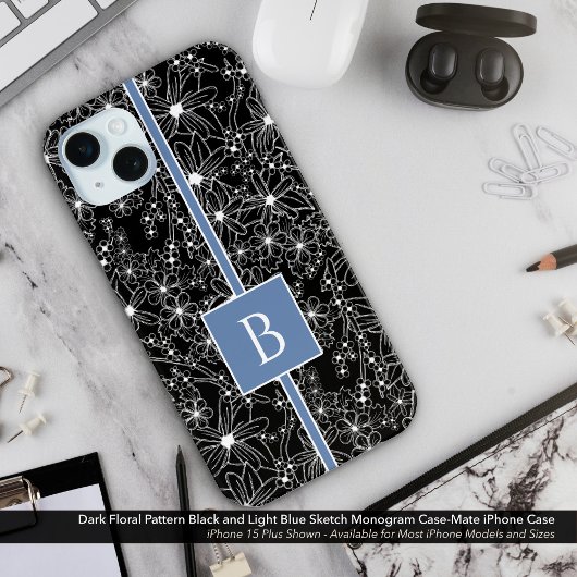 Schwarz-Blau-Sketch-Monogramm Case-Mate iPhone Hülle