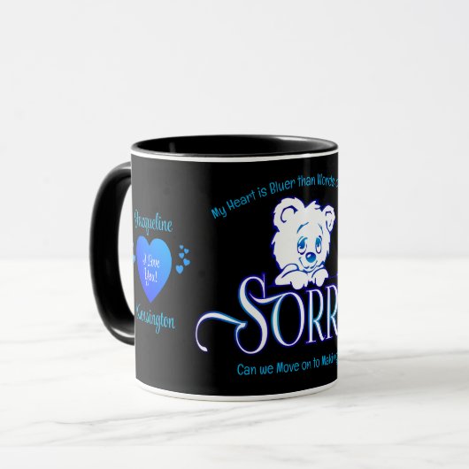Schwarz-Blau-SORRY Tasse (Vorderseite Links)