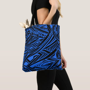Schwarz-Blau-Stämme Abstrakt Tasche