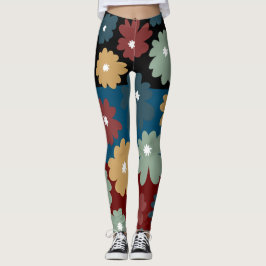 Schwarz-Blau und Bordeaux-Blumenbilder in drei Tön Leggings