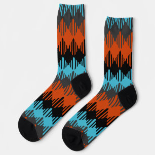 Schwarz, Blau und Orange geometrisch Socken
