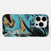 Schwarz, Blau und Orange Paint Swirl Case-Mate iPhone Hülle (Rückseite (Horizontal))