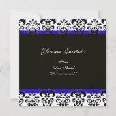 SCHWARZ, BLAU UND WEISS CHAMPAGNE DAMASK MONOGRAMM EINLADUNG (Rückseite)