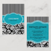 Schwarz-Blau- und Weißblumen-Damaskus, 2 nach Maß Visitenkarte (Vorne/Hinten)