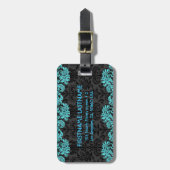 Schwarz/Blau Vintage BlumenDamaskus Gepäckanhänger (Vorderseite vertikal)