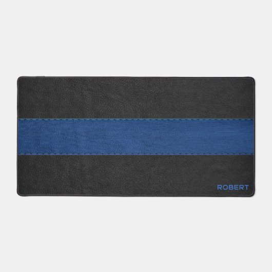 Schwarz-Blau Vintage Ledertextur Monogramm Schreibtischunterlage (Vorderseite)