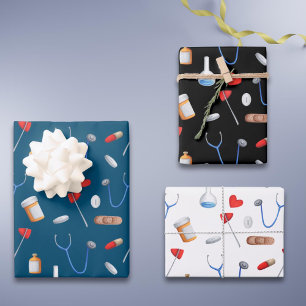 Schwarz Blau Weiß Arzt Krankenschwester Ausrüstung Geschenkpapier Set