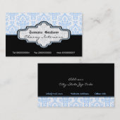 Schwarz, Blau, weißer Damast - Visitenkarte (Vorne/Hinten)