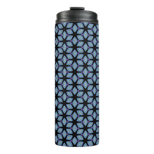 Schwarz-blaue geometrische Blüten Thermosbecher