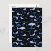 Schwarz-Blaue Hai-Silhouette Postkarte (Vorne/Hinten)