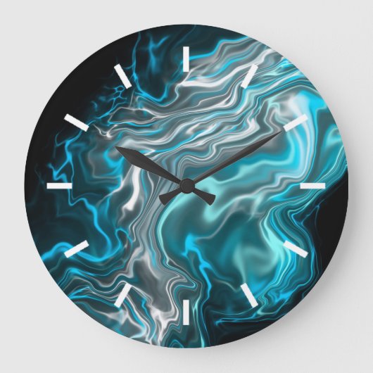 Schwarz-blaue Marmorflüssigkeit Kunst Große Wanduhr (Vorderseite)