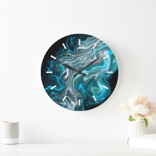 Schwarz-blaue Marmorflüssigkeit Kunst Große Wanduhr (Zuhause)
