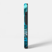 Schwarz-blaue Marmorflüssigkeit Kunst iPhone Hülle (Linke Seite)