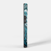 Schwarz-blaue Marmorflüssigkeit Kunst iPhone Hülle (Rechte Seite)