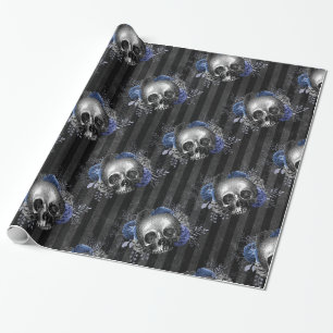 Schwarz-blaue Vintage-Grunge-Blumen-Schädel Geschenkpapier