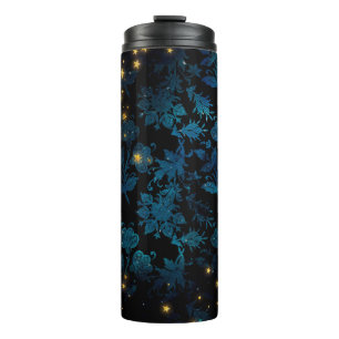 Schwarz-blauer Damast Thermosbecher