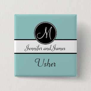 Schwarz-blauer Monogramm-Hochzeitsplatzanweiser-An Button