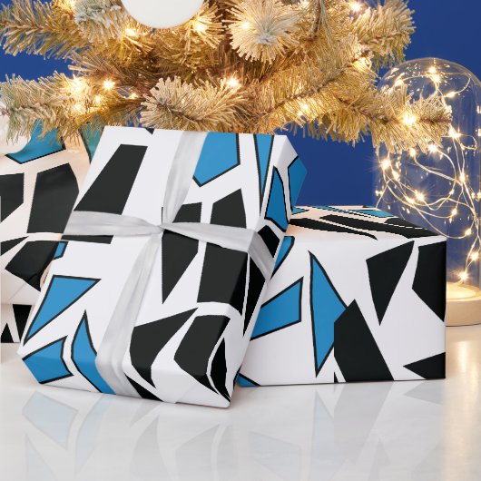 Schwarz Blaues Bleiglasmuster Geschenkpapier (Feiertage)