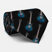 Schwarz-blaues E-Gitarrenmuster Krawatte (Gerollt)