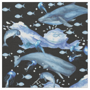 Schwarz Blaues Meerwasser - Meeresschutzmuster Stoff