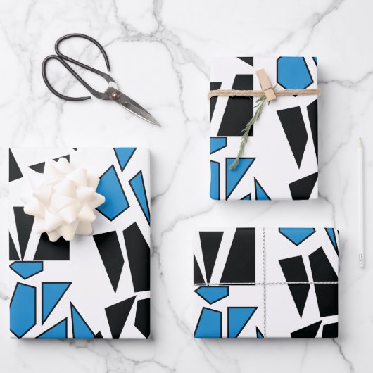 Schwarz Blaues Verbundglas-Muster Geschenkpapier Set (Vorderseite)