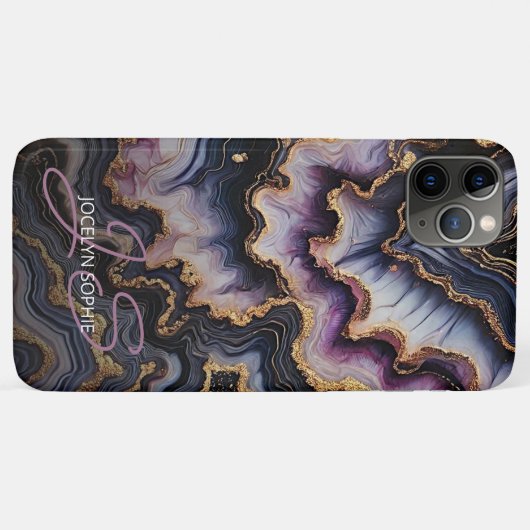 Schwarz-blaues Violet Lila Gold Marmorklasseln Art Case-Mate iPhone Hülle (Rückseite (Horizontal))