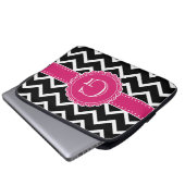 Schwarz, Blumen, Zickzack Laptopschutzhülle (Vorne Knopf)
