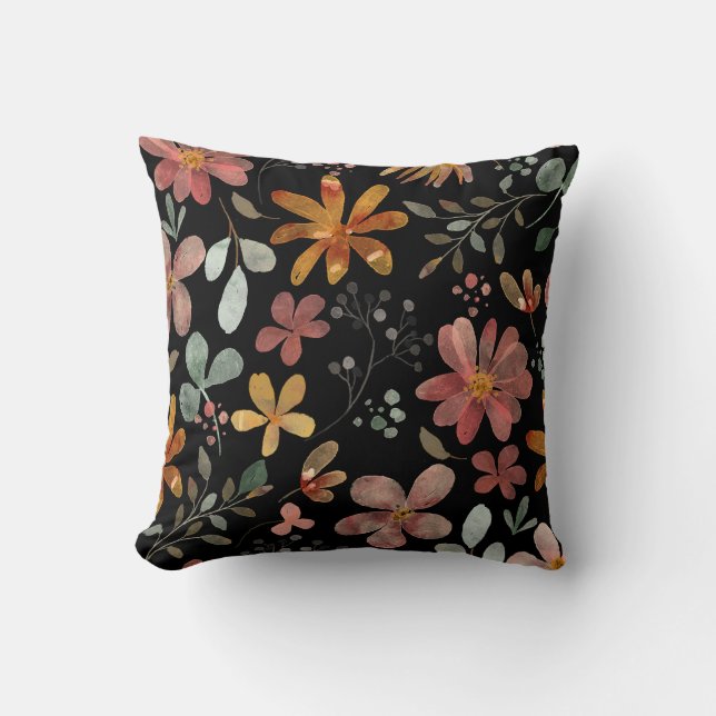 Schwarz-Blütendruck Kissen (Vorderseite)