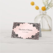 Schwarz-Blütenlace Hochzeit Platzkarte (Rückseite)