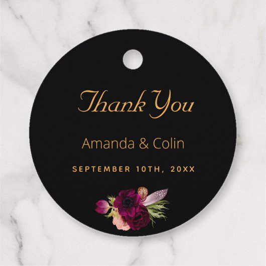 Schwarz-Blütenmonogramm Geschenkanhänger (Rückseite)