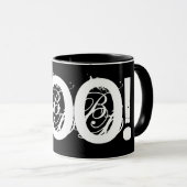 Schwarz "BOO!" Halloween Coffee Tasse (VorderseiteRechts)