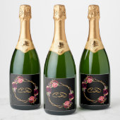 Schwarz-Bordeaux-Monogramm Schaumweinetikett (Flaschen)