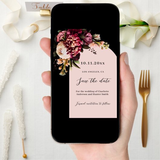 Schwarz-Bordeaux-Moody-Arch-Hochzeit Save The Date