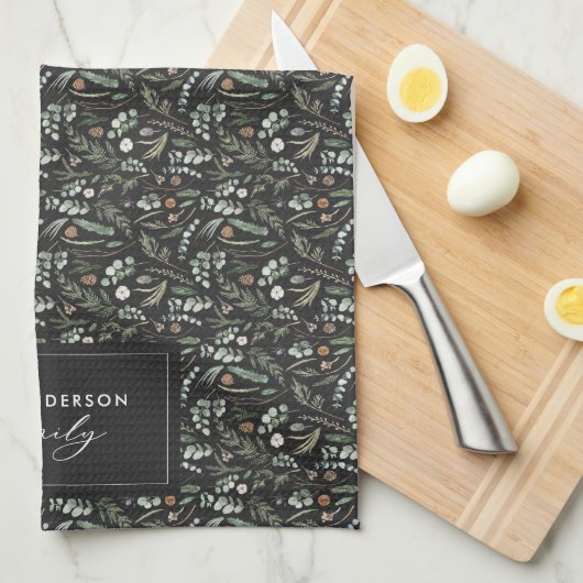 Schwarz-botanisch elegante moderne Geschenkdekorat Geschirrtuch (Viertel Falte)