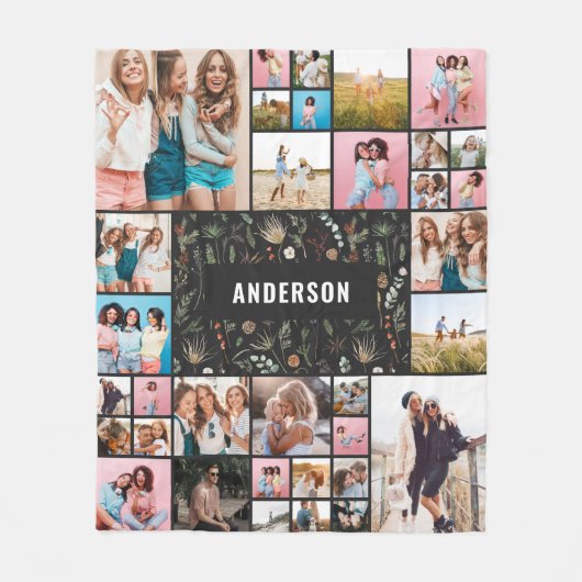 Schwarz botanische moderne Minimalpampas 34 Foto Fleecedecke (Vorderseite)