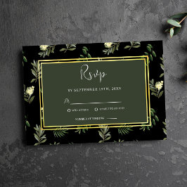 Schwarz Botanische Moderne Rustikale Hochzeit RSVP Karte