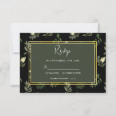 Schwarz Botanische Moderne Rustikale Hochzeit RSVP Karte (Vorderseite)