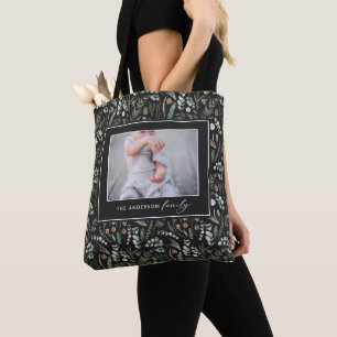 Schwarz-botanisches, modernes Foto Fleece Tasche