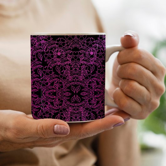 Schwarz Botanisches Rosa Bläschen Farbe dekorativ Kaffeetasse