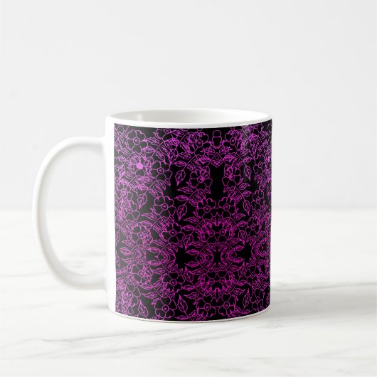 Schwarz Botanisches Rosa Bläschen Farbe dekorativ Kaffeetasse (Links)