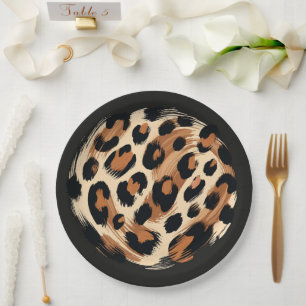 Schwarz Braun Creme Gemalt Leopard Tier Print Pappteller