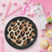 Schwarz Braun Creme Gemalt Leopard Tier Print Pappteller (Party)