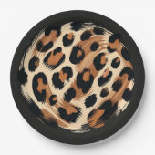 Schwarz Braun Creme Gemalt Leopard Tier Print Pappteller (Vorderseite)