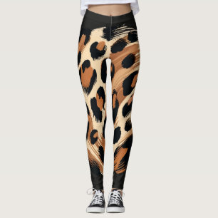 Schwarz Braun Cremefarben Gemalt Leopard Tierprint Leggings