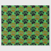 Schwarz-Braun-Dog Paw Print Individuelle Name Gree Geschenkpapier (Flach)